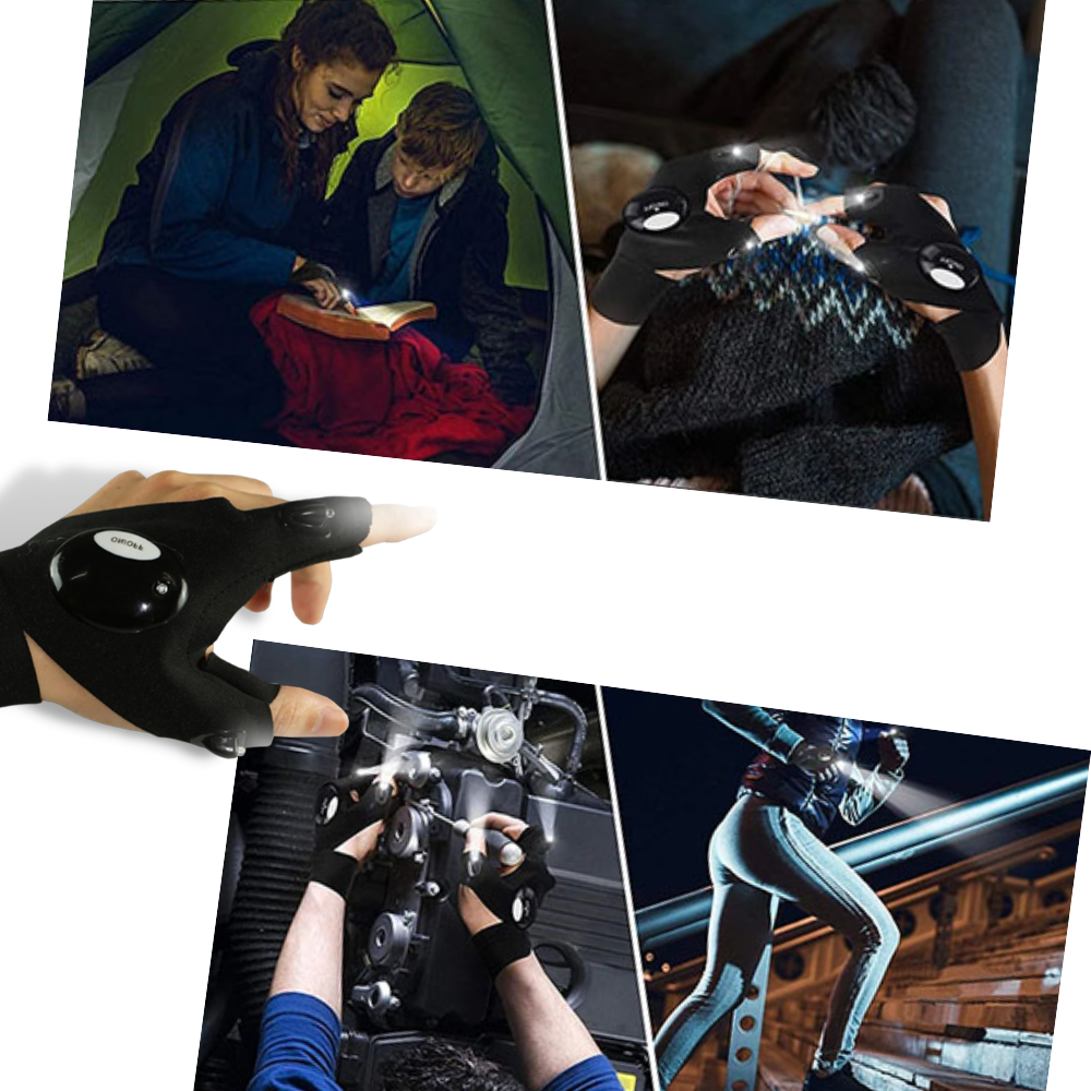 Waterproof LED Light Gloves with Battery-Powered Hands-Free Illumination
