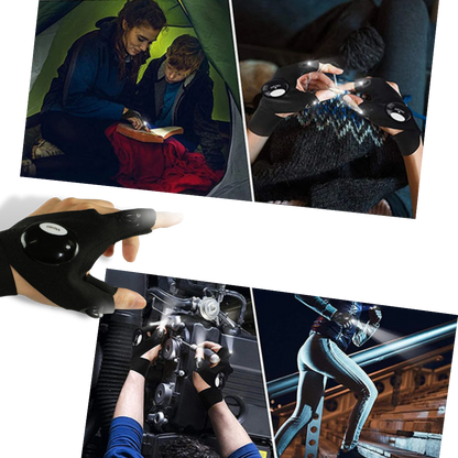 Waterproof LED Light Gloves with Battery-Powered Hands-Free Illumination