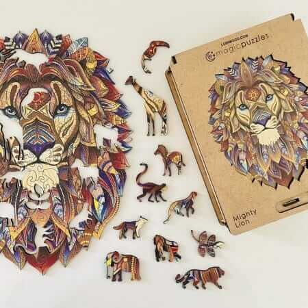 Rompecabezas de Madera Premium León Poderoso: Juego Artístico para Adultos y Niños