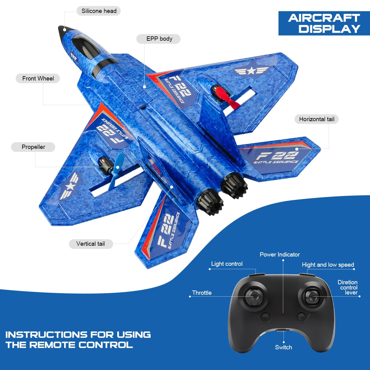 F22 RC Fighter Jet Foam Airplane with 150m Range
