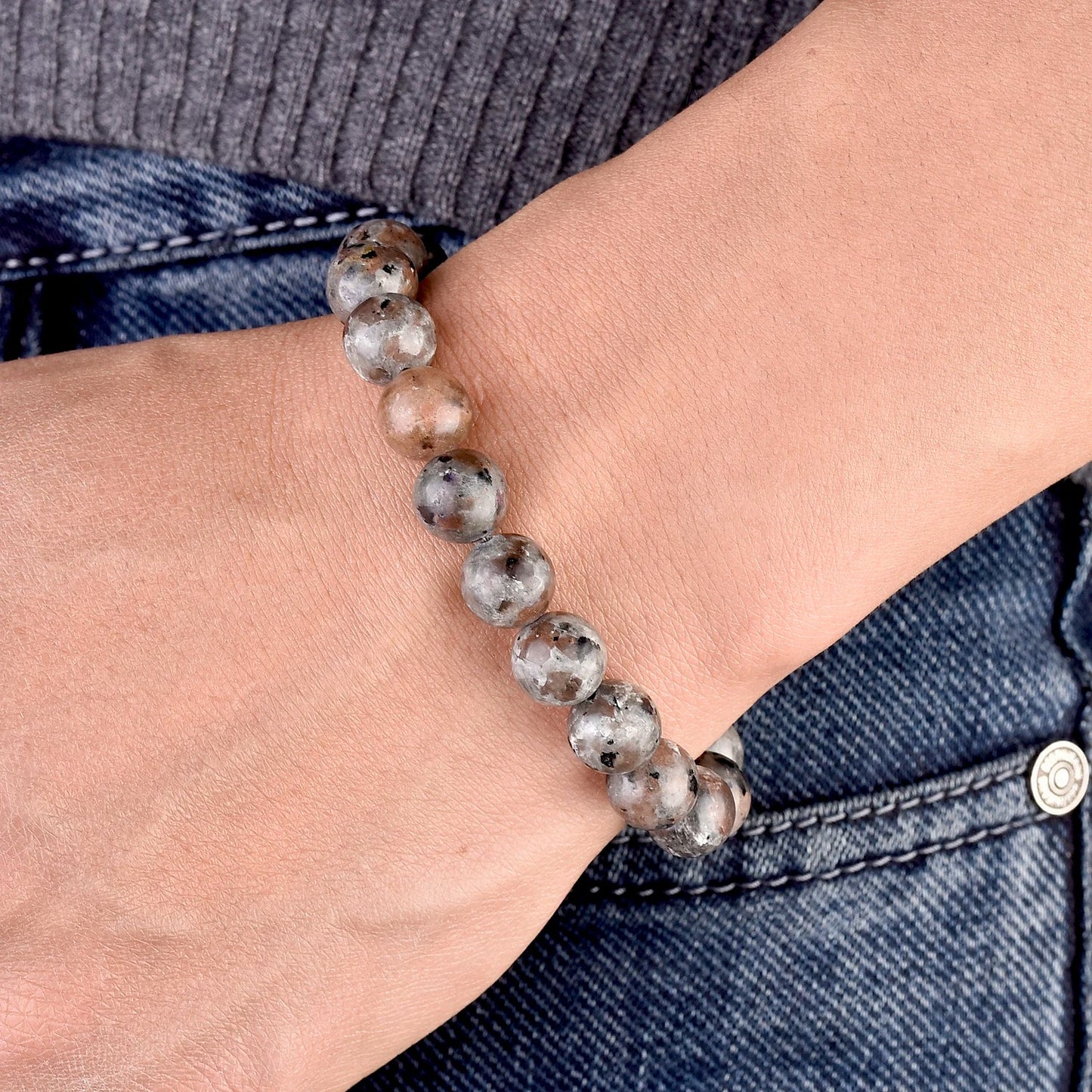 Genuine Yooperlite Firestone Stretch Bead Bracelet – UV Reactive Stone