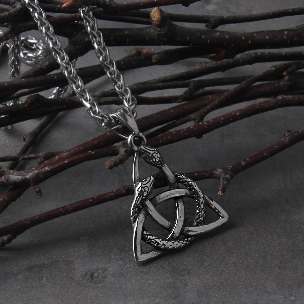 Stainless Steel Celtic Knot Serpent Pendant Necklace with Durable Chain