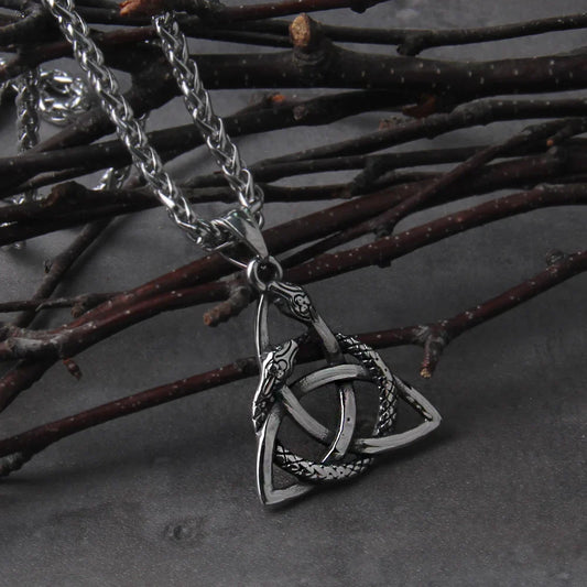 Stainless Steel Celtic Knot Serpent Pendant Necklace with Durable Chain