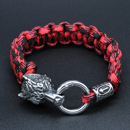 Viking Rugged Wolf Paracord Bracelet with Steel Wolf Head Clasp