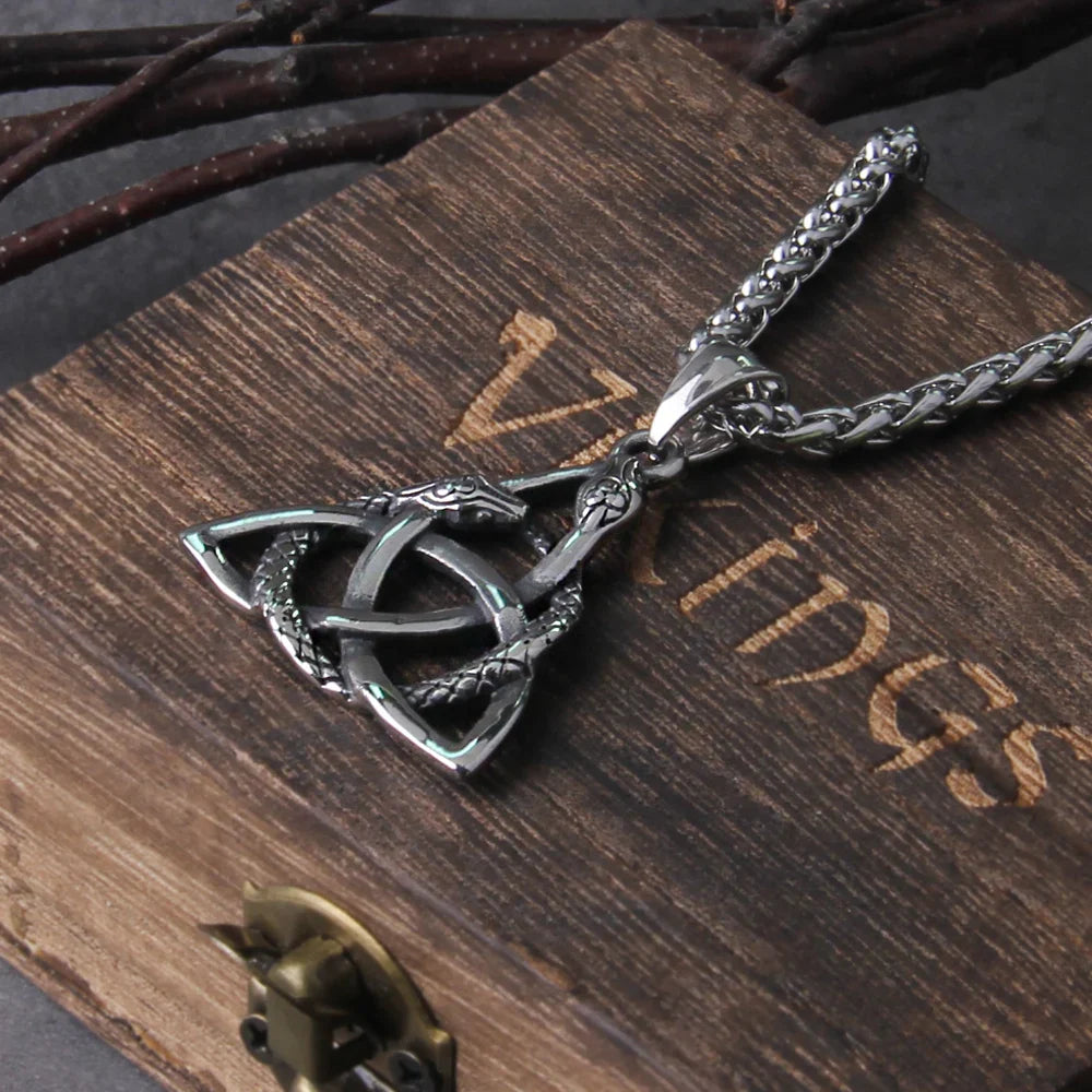 Stainless Steel Celtic Knot Serpent Pendant Necklace with Durable Chain