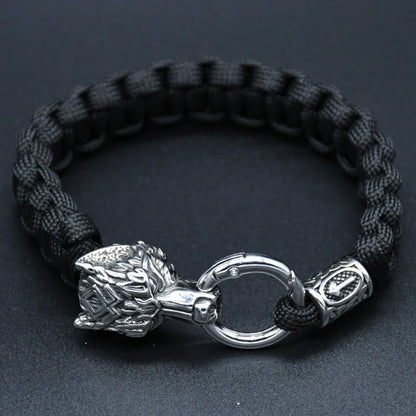 Viking Rugged Wolf Paracord Bracelet with Steel Wolf Head Clasp