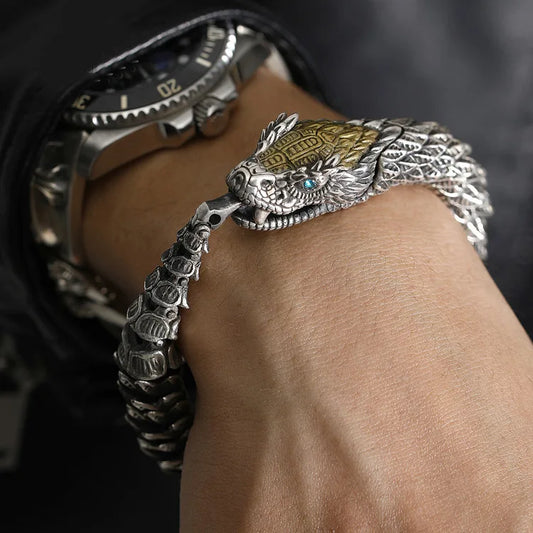Enchanted Jormungandr 316L Stainless Steel Norse Serpent Bracelet With Box