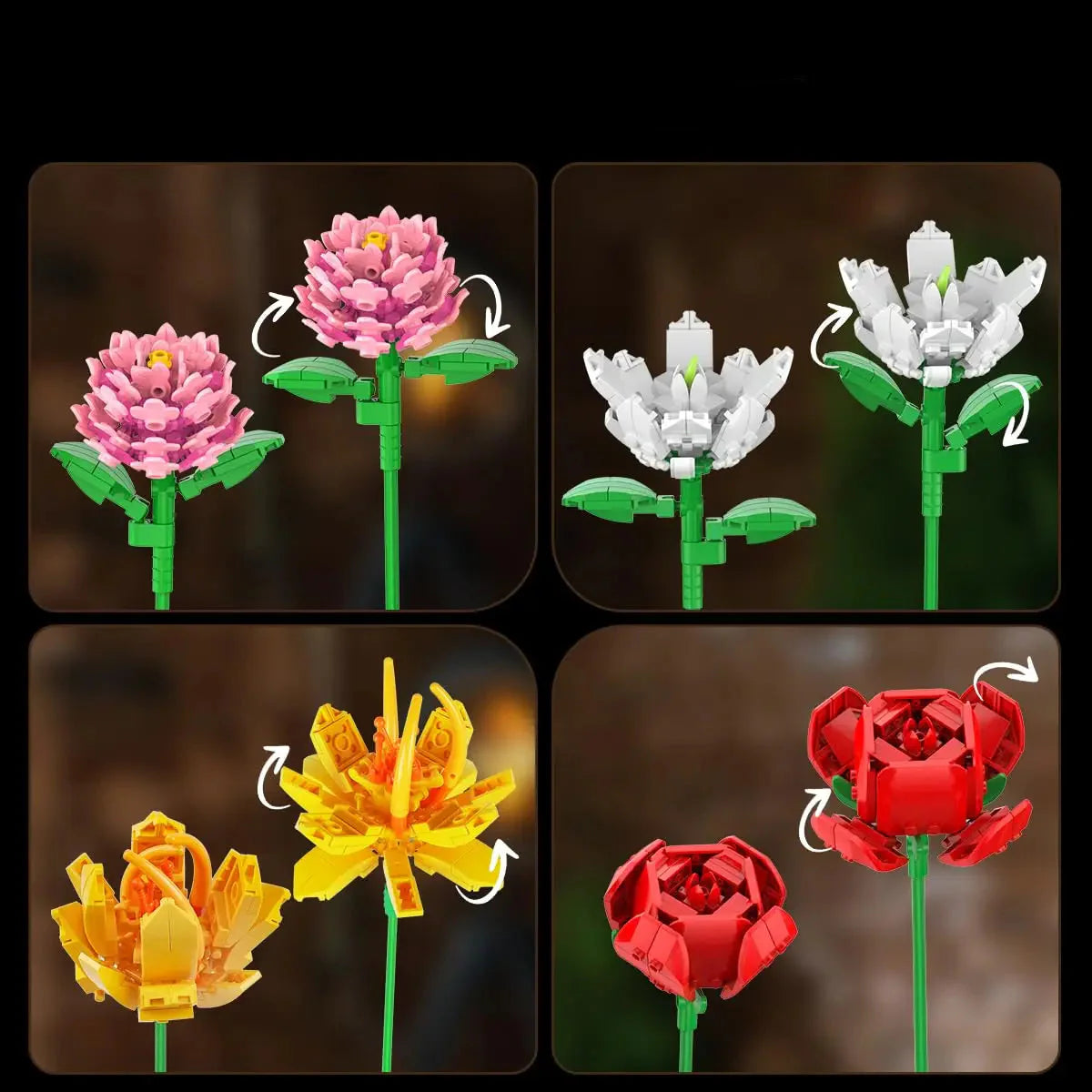 Flower Bouquet Building Set - 18 Piece Educational 3D Puzzle for Kids and Adults - Perfect Birthday Gift for Women and Family Fun Challenge