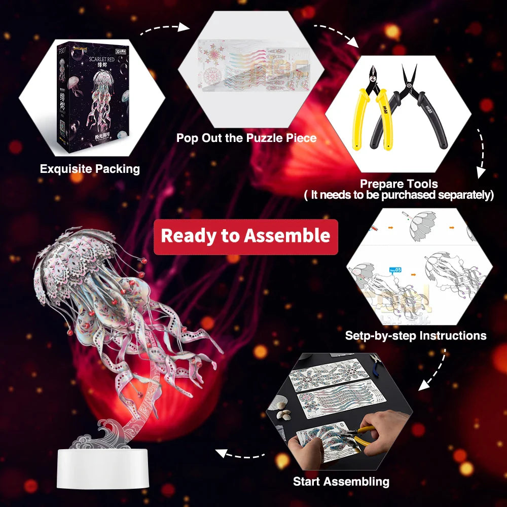 Estrelik™ | 3D Metal Puzzle Jellyfish Kit - 61 Piece Stainless Steel DIY Assembly Model Building Set for Adults