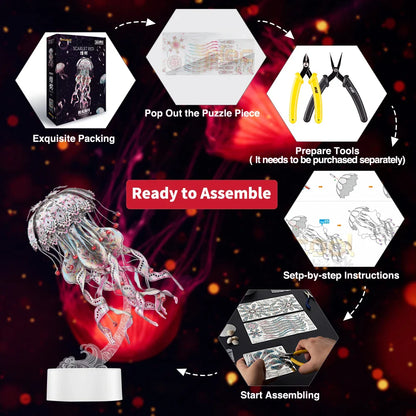 Estrelik™ | 3D Metal Puzzle Jellyfish Kit - 61 Piece Stainless Steel DIY Assembly Model Building Set for Adults