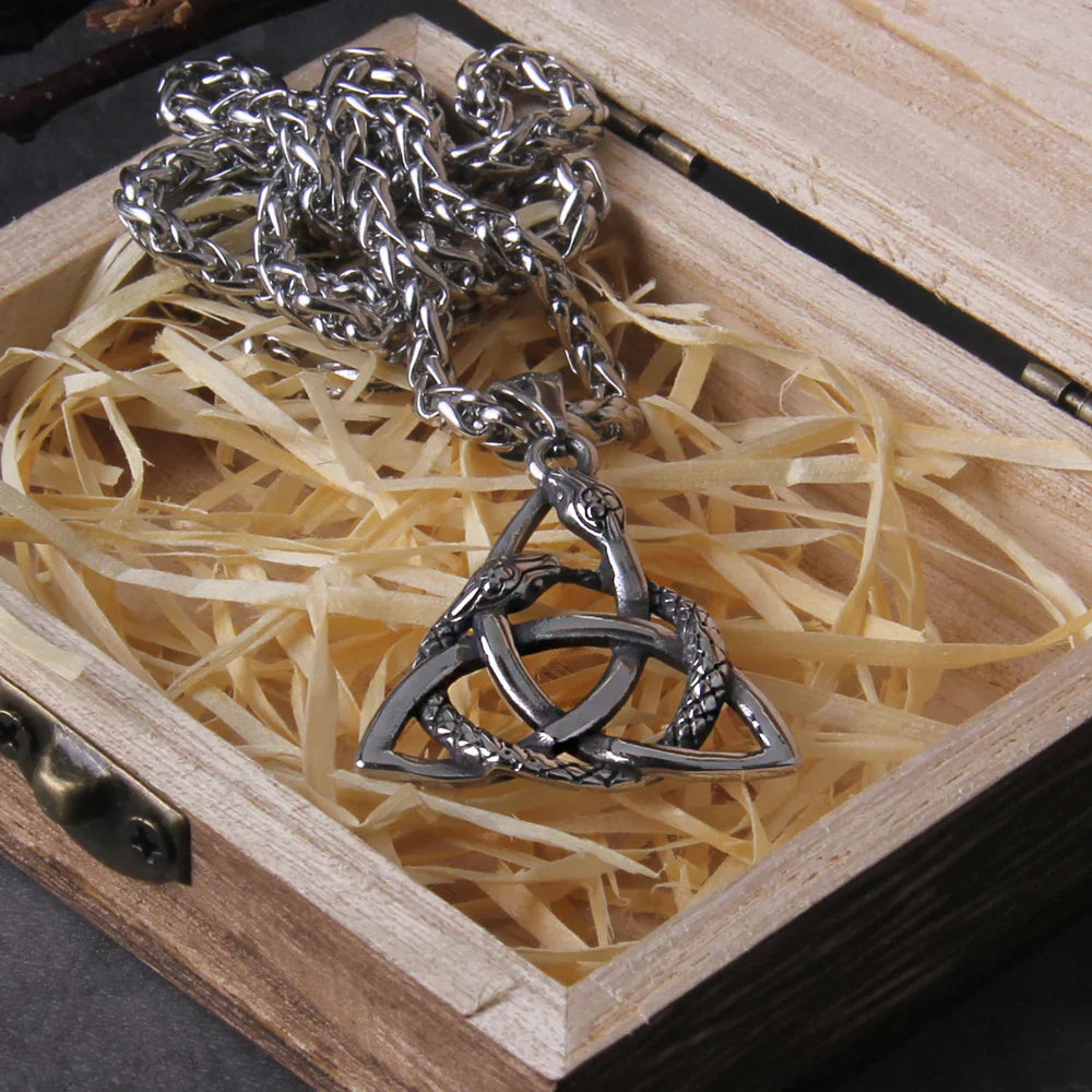 Stainless Steel Celtic Knot Serpent Pendant Necklace with Durable Chain