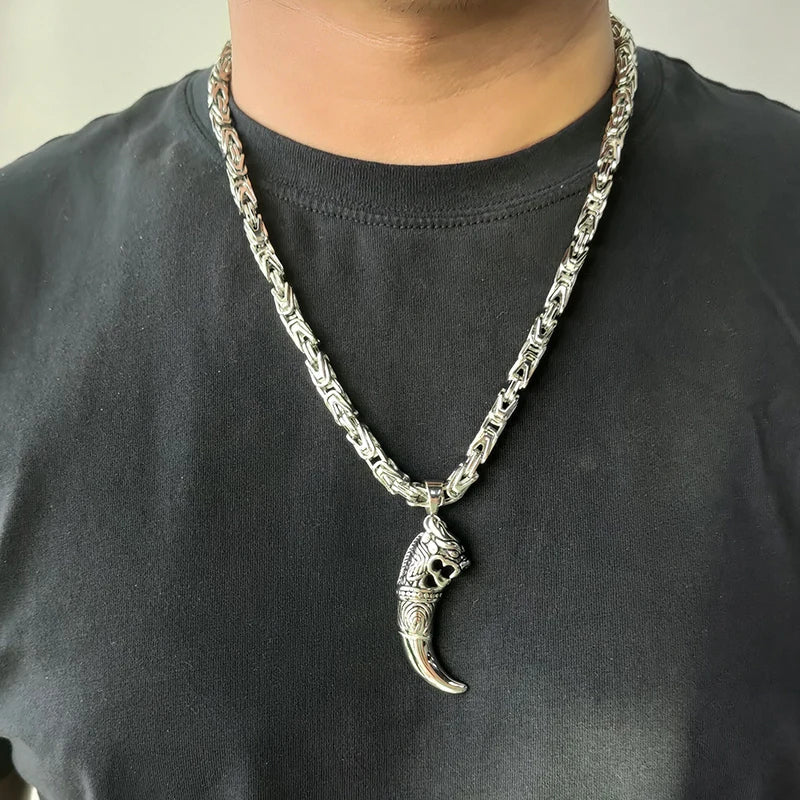 Byzantine Stainless Steel Wolf Claw Necklace 6.5mm Heavy-Duty Chain