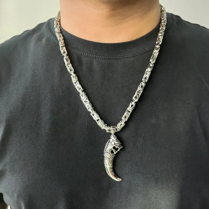 Byzantine Stainless Steel Wolf Claw Necklace 6.5mm Heavy-Duty Chain