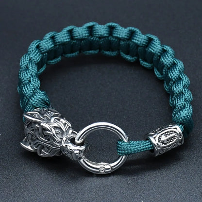 Viking Rugged Wolf Paracord Bracelet with Steel Wolf Head Clasp