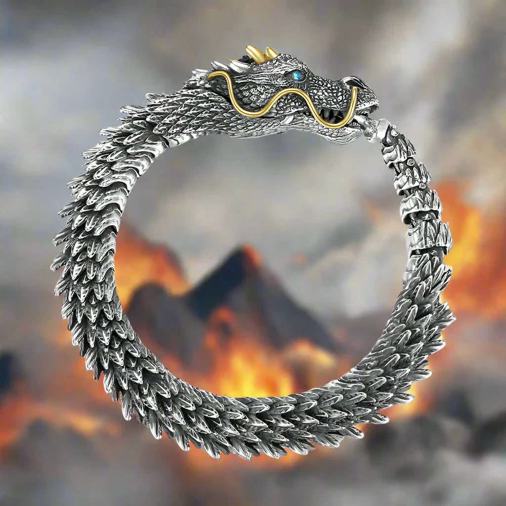 Viking Wild Dragon Copper Bracelet with Gold Accent Detailing