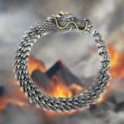 Viking Wild Dragon Copper Bracelet with Gold Accent Detailing