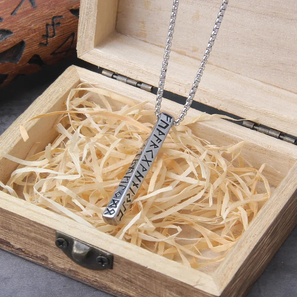 Viking Rune Stainless Steel Pendant Necklace with Chain Gift Box