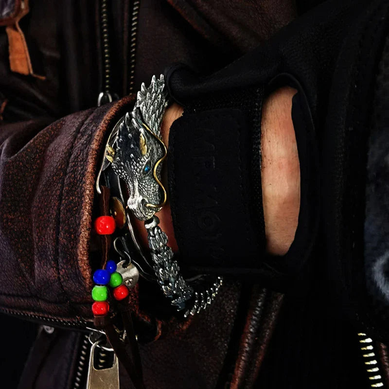 Viking Wild Dragon Copper Bracelet with Gold Accent Detailing