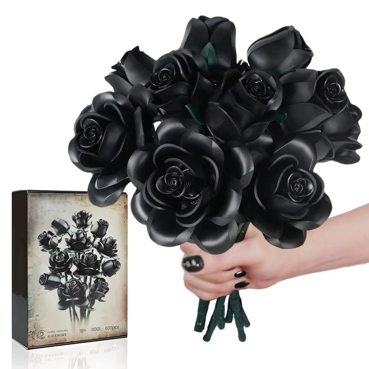Estrelik™ | Eternal Black Rose Bouquet Building Blocks