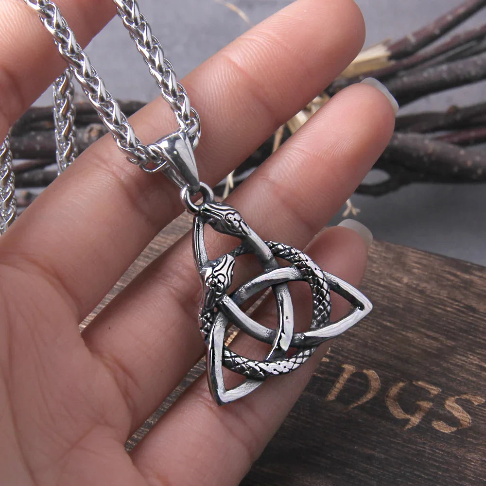 Stainless Steel Celtic Knot Serpent Pendant Necklace with Durable Chain