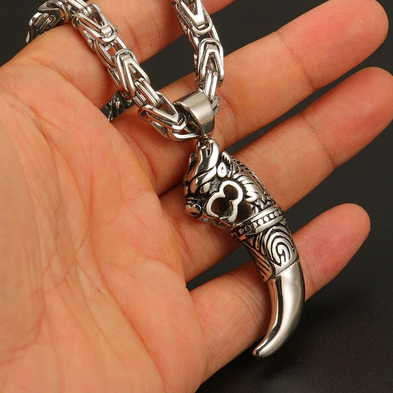 Byzantine Stainless Steel Wolf Claw Necklace 6.5mm Heavy-Duty Chain