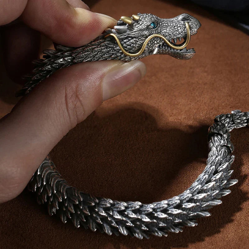 Viking Wild Dragon Copper Bracelet with Gold Accent Detailing