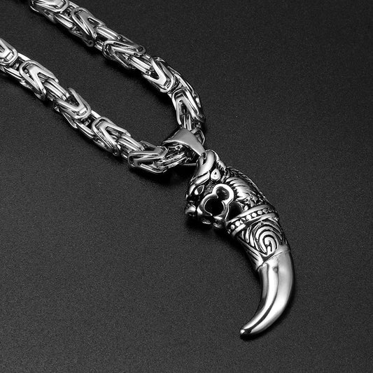 Byzantine Stainless Steel Wolf Claw Necklace 6.5mm Heavy-Duty Chain