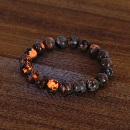 Genuine Yooperlite Firestone Stretch Bead Bracelet – UV Reactive Stone
