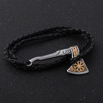 Viking Axe Bracelet Bundle with 4-Piece Rustic Stainless Steel Charms