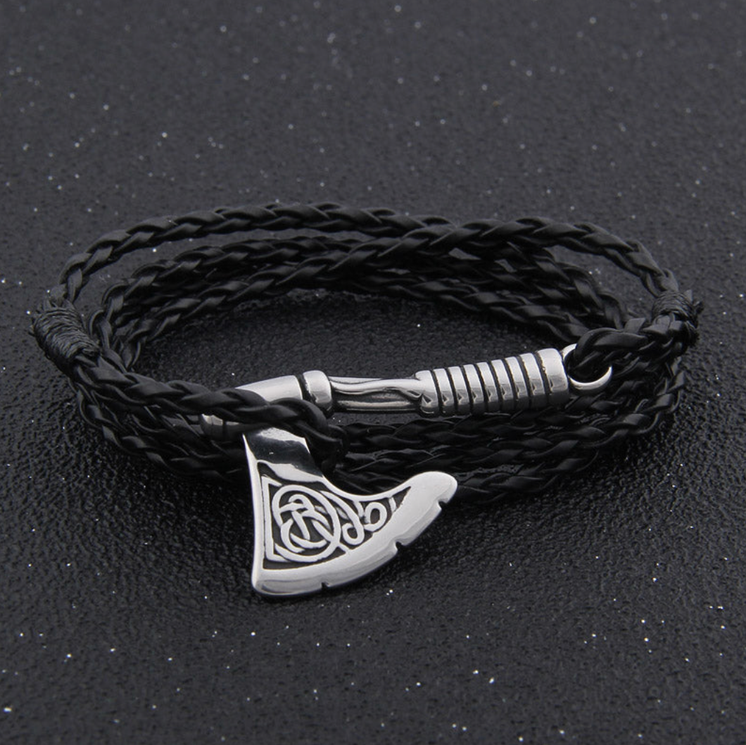 Viking Axe Bracelet Bundle with 4-Piece Rustic Stainless Steel Charms