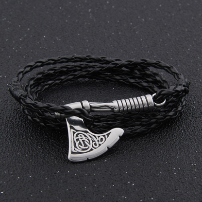 Viking Axe Bracelet Bundle with 4-Piece Rustic Stainless Steel Charms