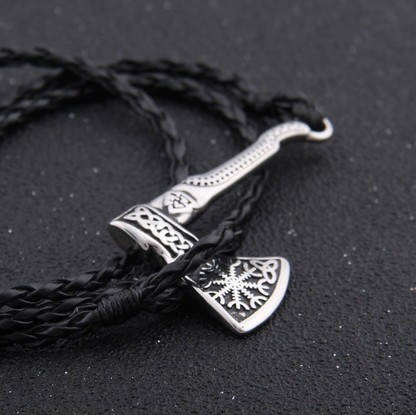 Viking Axe Bracelet Bundle with 4-Piece Rustic Stainless Steel Charms