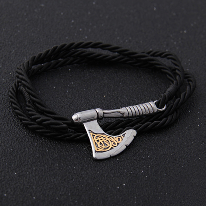 Viking Axe Bracelet Bundle with 4-Piece Rustic Stainless Steel Charms