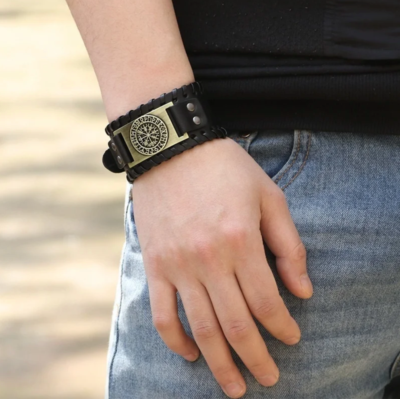 Vegvisir Viking Leather Bracelet Adjustable Norse Compass Charm