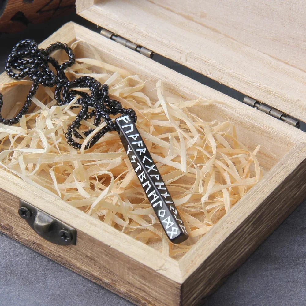 Viking Rune Stainless Steel Pendant Necklace with Chain Gift Box