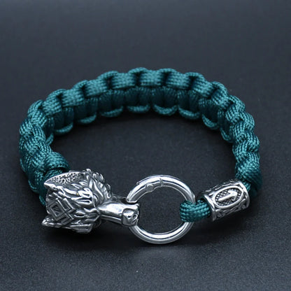 Viking Rugged Wolf Paracord Bracelet with Steel Wolf Head Clasp