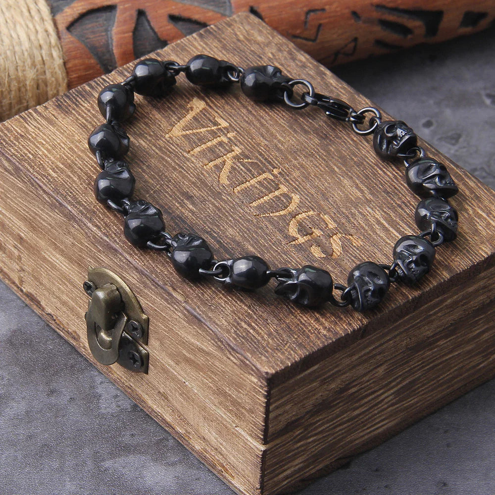 Premium Stainless Steel Skull Bracelet Viking-Inspired Bold Men's Wristband