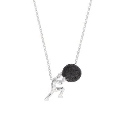 Sisyphus Boulder Lavastone Sterling Silver Necklace with Rhodium