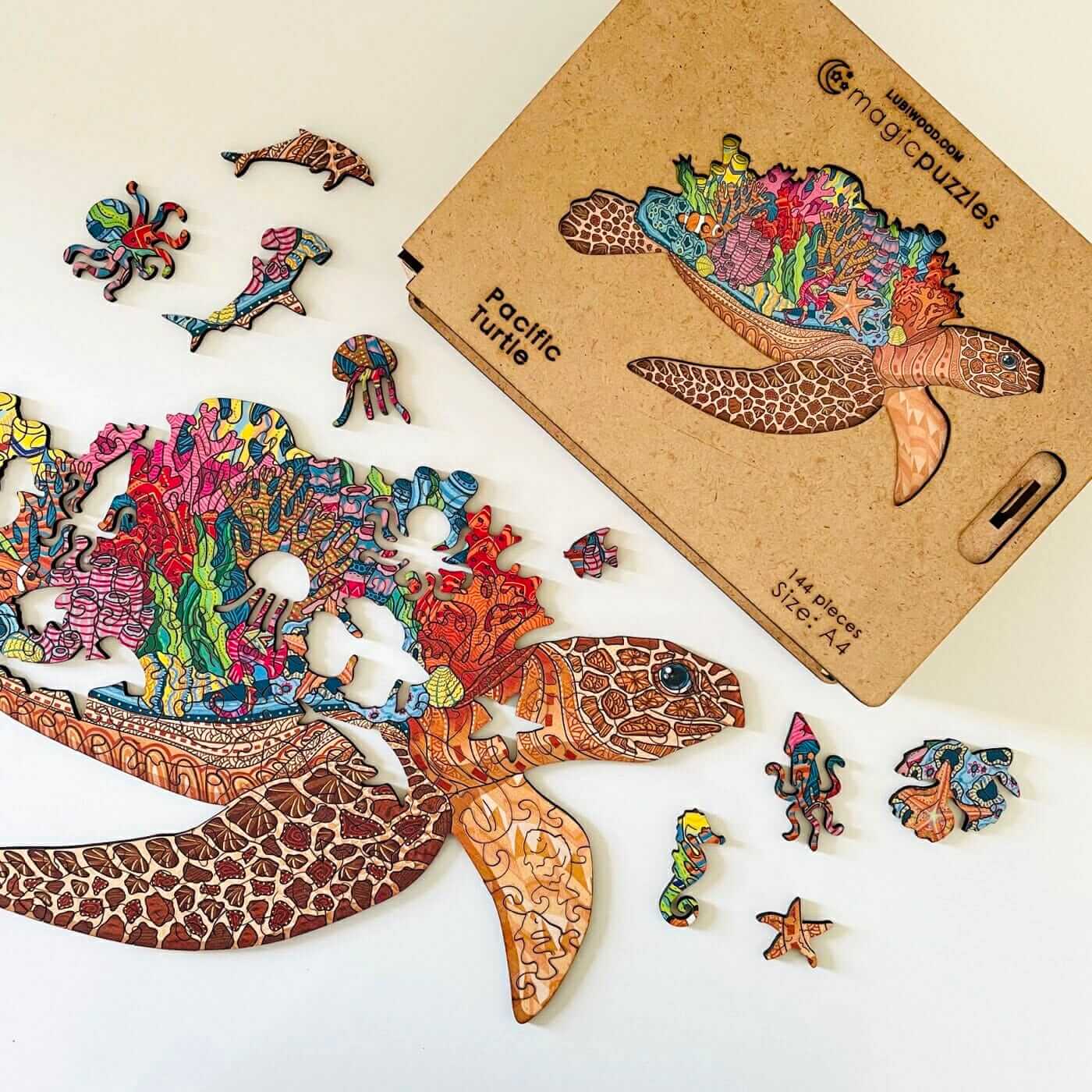 Rompecabezas de Madera Tortuga del Pacífico: Desafío Mental, Arte Colorido, Ecológico