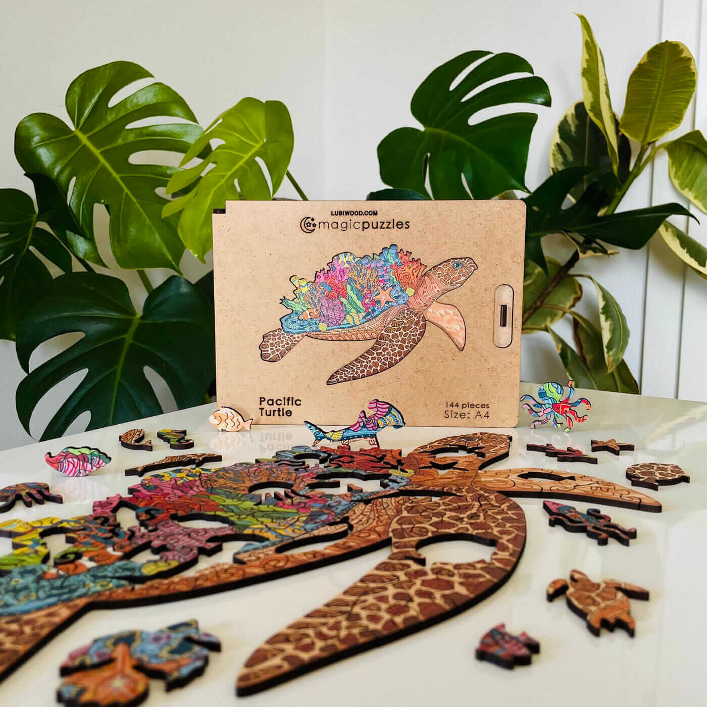 Rompecabezas de Madera Tortuga del Pacífico: Desafío Mental, Arte Colorido, Ecológico