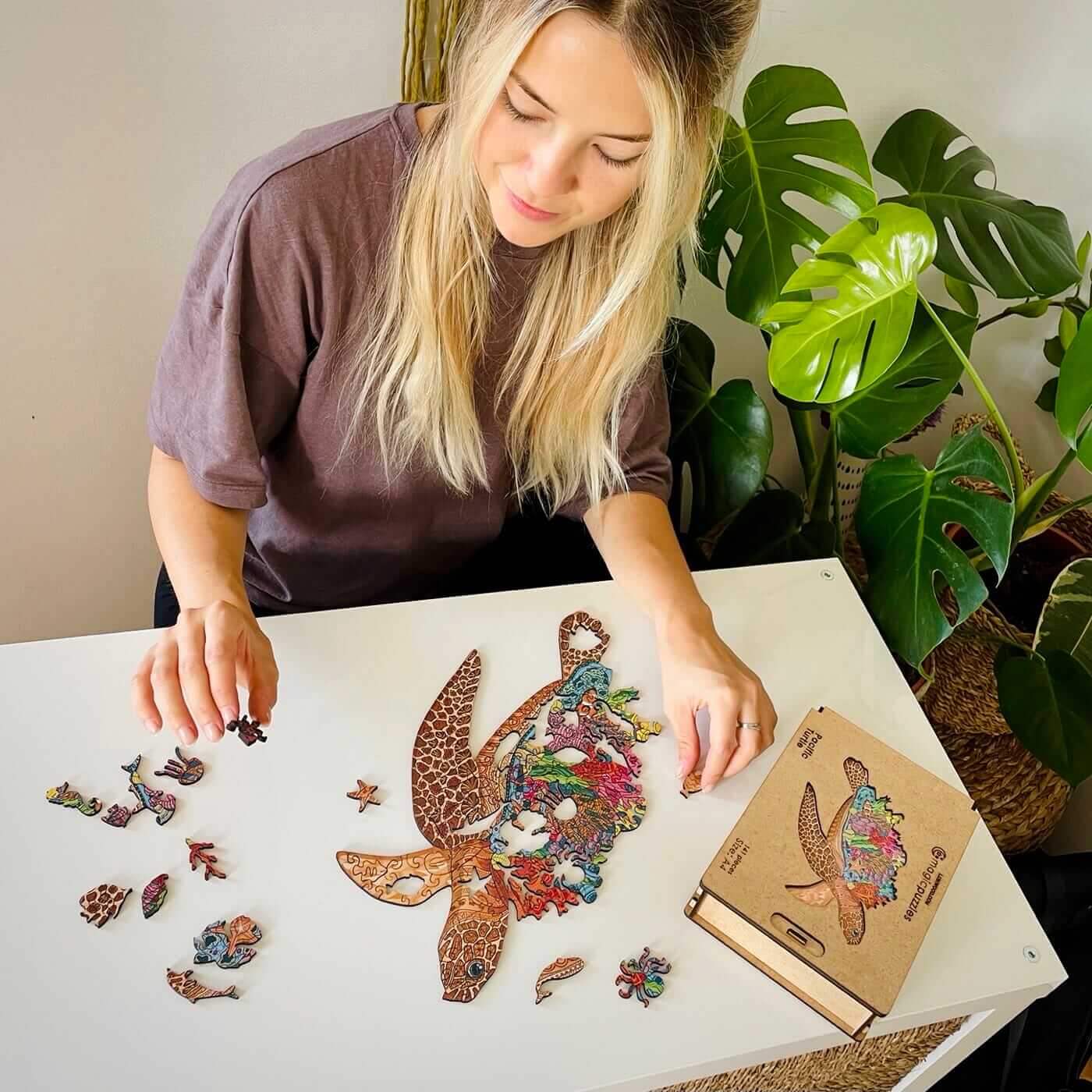 Rompecabezas de Madera Tortuga del Pacífico: Desafío Mental, Arte Colorido, Ecológico
