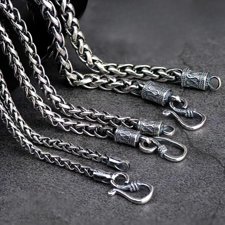 S925 Sterling Silver Dragon Scale Necklace, 3–5mm Chain