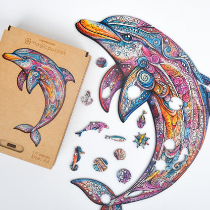 Colección Oceánica Premium: Rompecabezas Madera Delfín, Tortuga, Caballito Marino