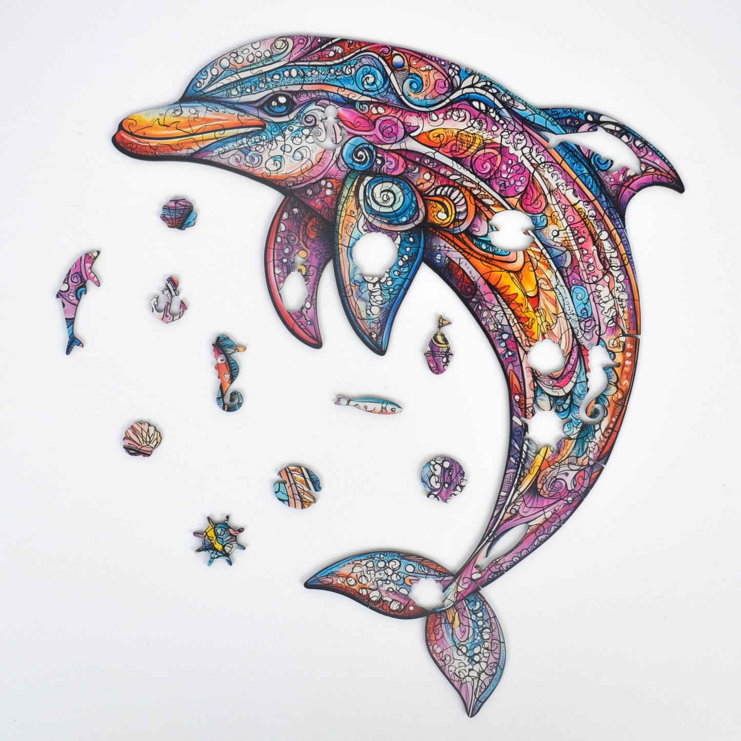 Colección Oceánica Premium: Rompecabezas Madera Delfín, Tortuga, Caballito Marino