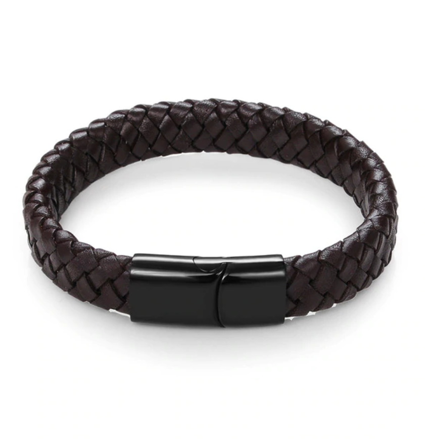 Premium Braided Leather Bracelet with Stainless Magnetic Clasp, Durable Style