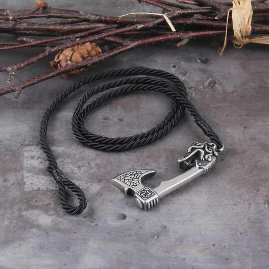 Viking Dragon Axe Bracelet - Stainless Steel Braided Band