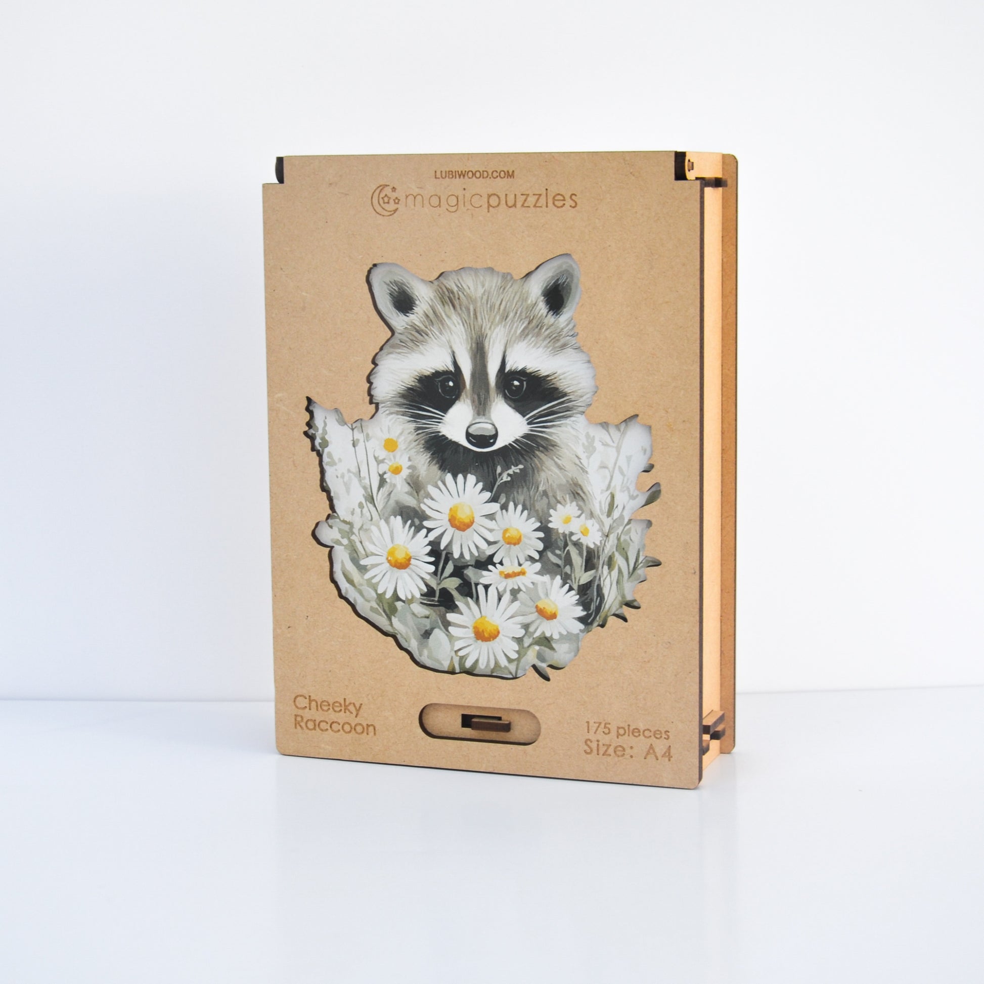 Rompecabezas de Madera Premium: Mapache Travieso con Flores Acuarela, Piezas Únicas