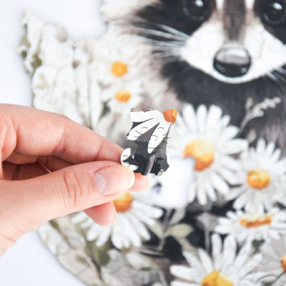 Rompecabezas de Madera Premium: Mapache Travieso con Flores Acuarela, Piezas Únicas