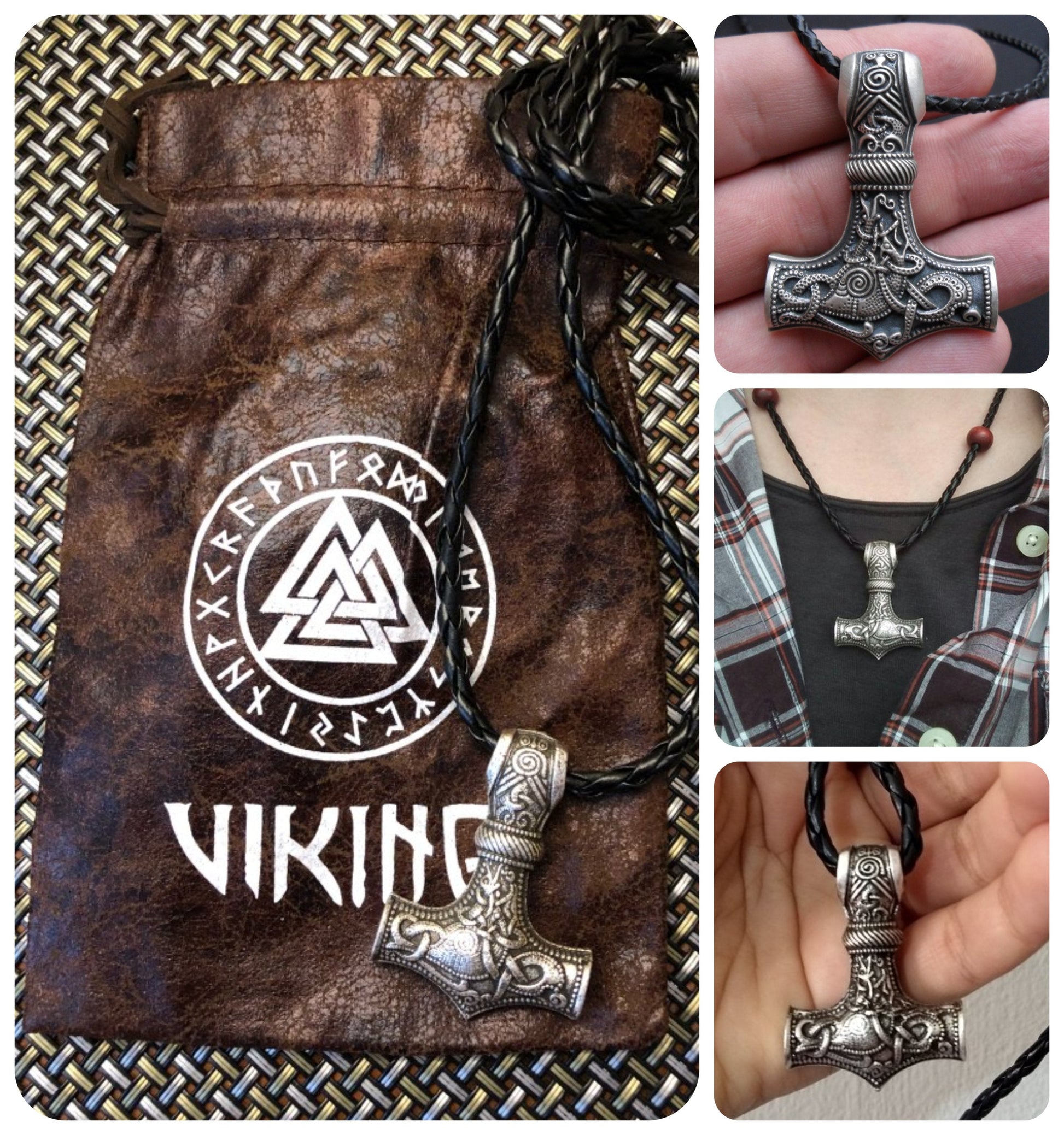 Heavy Stainless Steel Mjolnir Viking Hammer Amulet with Chain