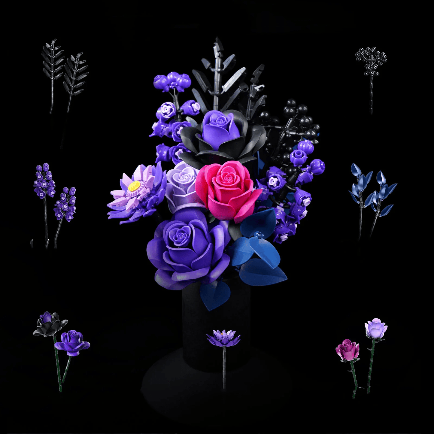 Estrelik™ | Purple Rose Bouquet Building Blocks Set